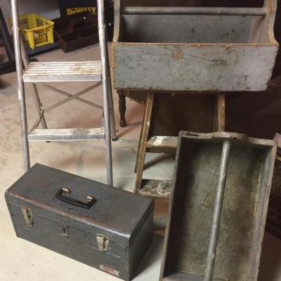 Vintage Step stools, Tool Caddies and Tool Box