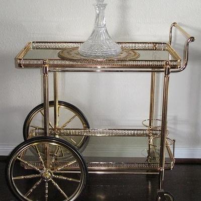 Vintage Brass & Glass Tea/Cocktail/Bar Cart