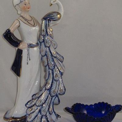 Vintage Porcelain Lady w/Peacock Figurine-KPM Germany (12 1/4