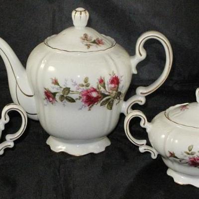 "Moss Rose" Japan Teapot and Creamer & Sugar Bowl w/Lid