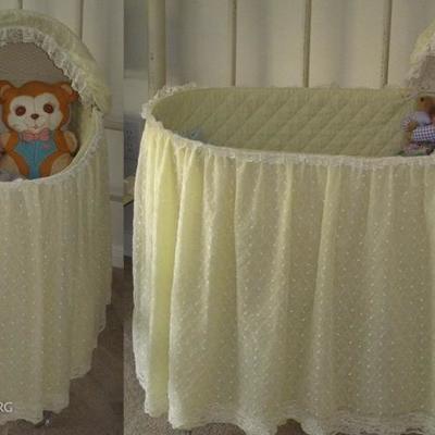 Vintage Baby Bassinet with Eyelet Skirt (2 views shown) 
