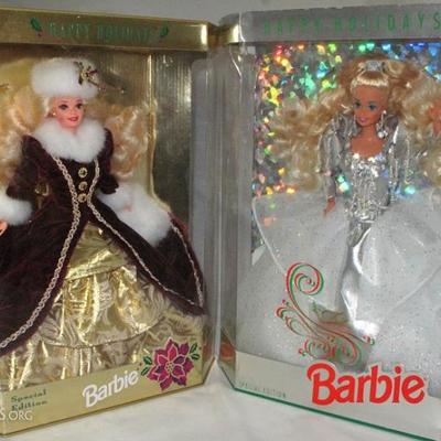 Barbie Happy Holidays - NRFB:   1996 - Special Edition - 9th in Series and 1992 - Special Edition - 5th in Series