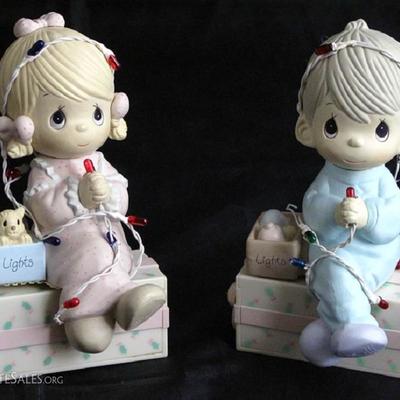 Precious Moments Porcelain Figurines with Battery Operated Christmas Light