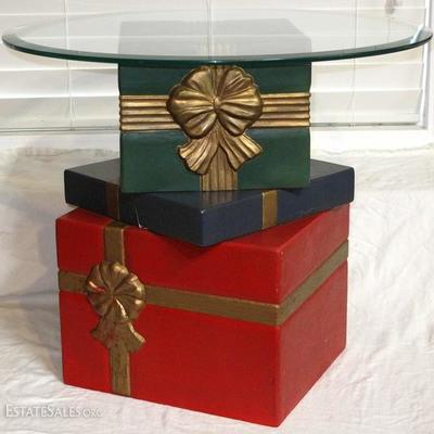 Bassett Furniture Bevel Glass Top Table with Ceramic Stacked Gift Box Base