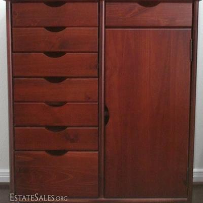 Cherry Finish 9-Drawer Document/Paper Goods Cabinet with Single Door Side Cabinet On Casters
