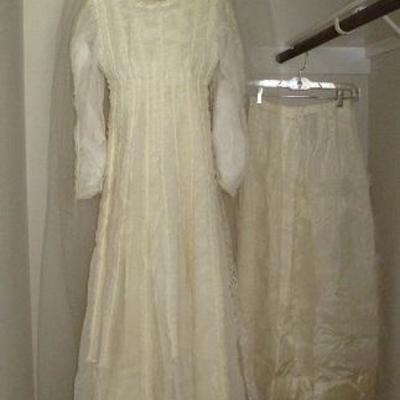 Homeowner's 1970's Wedding Dress with Petticoat. A Cathedral Veil Shown Partially.