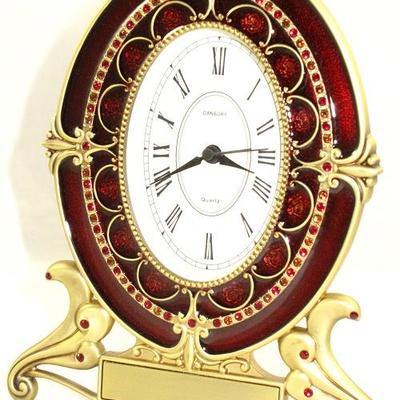 "Things Remembered" Brass Red Enameled Clock featuring Swarovski Crystal Components
