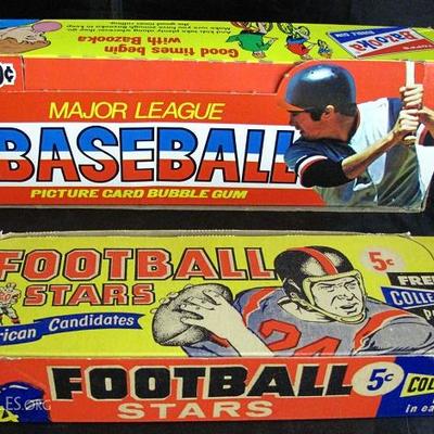 Bazooka Major League Baseball, 10 cent Pack Box Football Stars All-American Candidates and 5 Cent Pack Box (Empty Boxes Only)