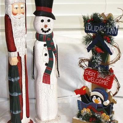 Wood Craft Pole People: Santa and Snowman and a 