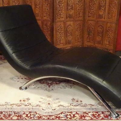 MODERN LEATHER CHAISE WITH CHROME BASE