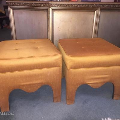 gold dupioni stools.  full disclosure, there is a tear in the corner of one but easily repaired if you are handy.