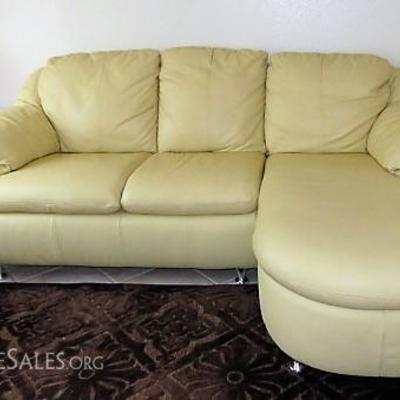 3 Piece Italian Yellow Leather Lounge Sofa, Love Seat & Arm Chair