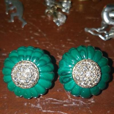 14k gold jade & diamond earrings