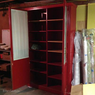 VINTAGE MURPHY BED CONVERTED TO A PRETTY AMAZING CABINET. CHERRY RED ENAMEL. $900 