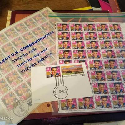 Elvis lot! Approximately 25 Elvis records. also includes 3 sheets of Elvis stamps, and Joseph Adair'