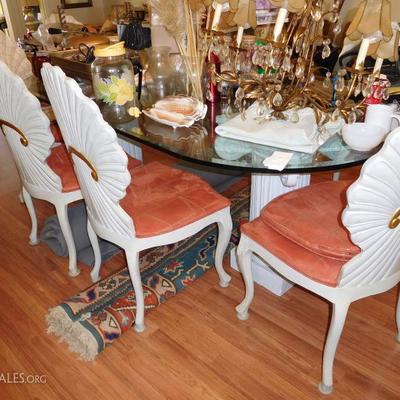 Glass Top Table w/ Shell Back Chairs