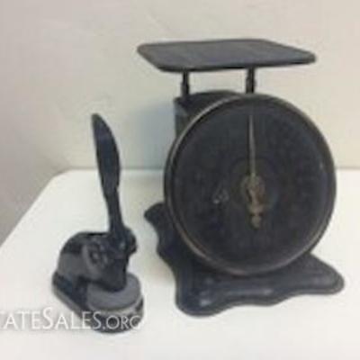 Vintage Cast-Iron Seal Embosser and Scale