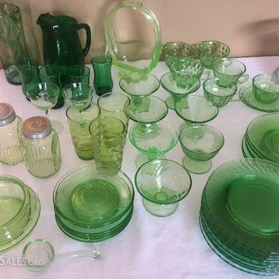 Green Depression Glass - variety of patterns 