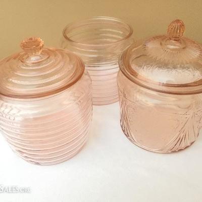 Pink Depression Glass Biscuit Jars