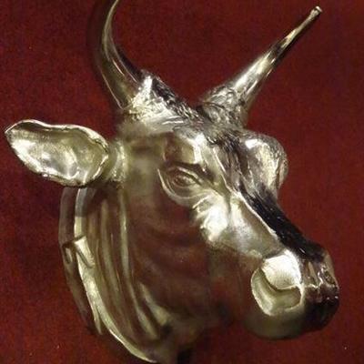 LARGE ALUMINUM WALL SCULPTURE, BULL HEAD