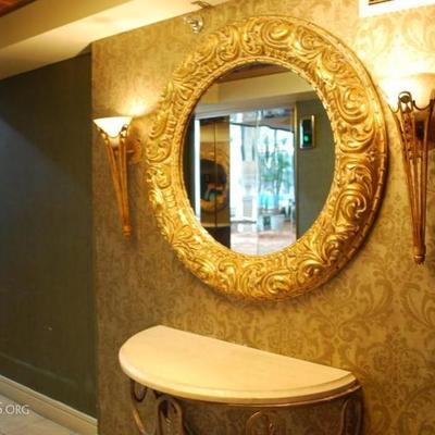 Pair Sconces, Mirror, and Console table