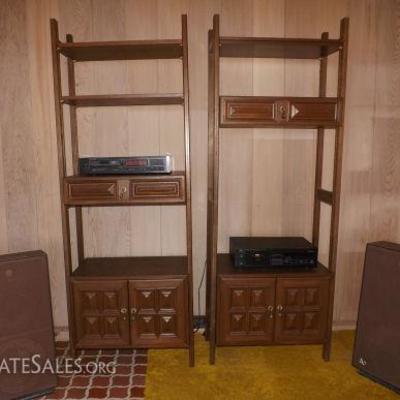 AVT009 Two Vintage Wood Shelving Units, Stereo Components
