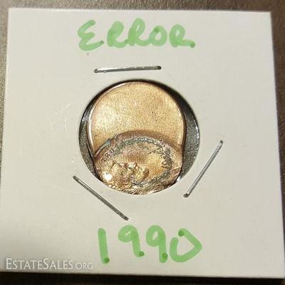 CTH003 One 1990 Blank Off-Center Error Lincoln Penny
