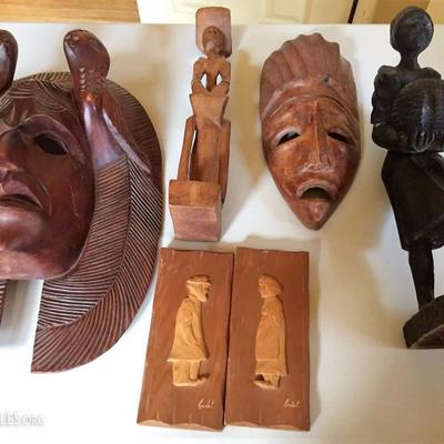 Wood masks and carvings