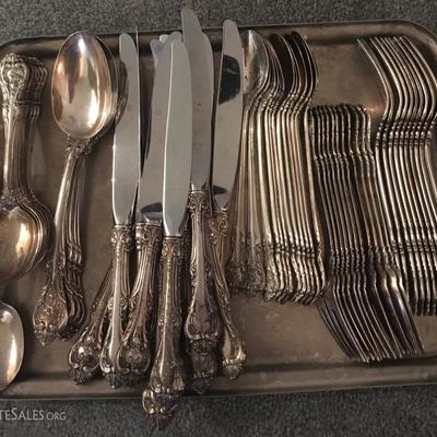 Gorham King Edward Sterling. Serving pieces, cream soup spoons, large set.