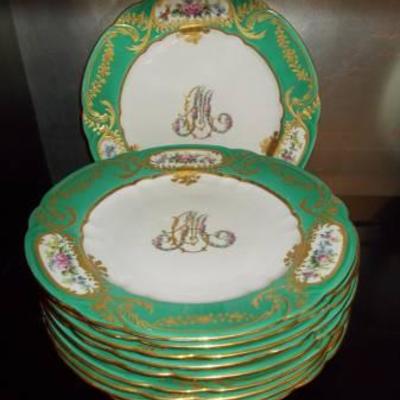 T.Goode London, Copelands China-10 Plates Mint Condition with initials MC in Marie Antoinette style  $300.  Retails at $49-53