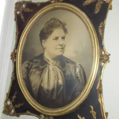 Excellent condition and unique antique frame with picture of great-grandma $175