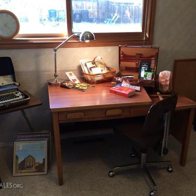 Wood Desk and Office Supplies