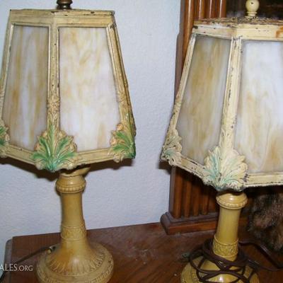 Pair of antique slag glass lamps