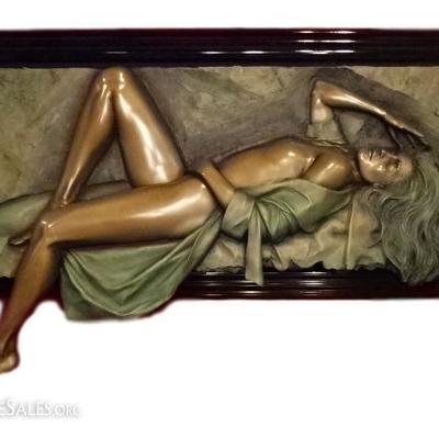 HUGE BILL MACK SCULPTURE, RECLINING FEMALE NUDE, SIGNED, 5 AND A HALF FEET WIDE