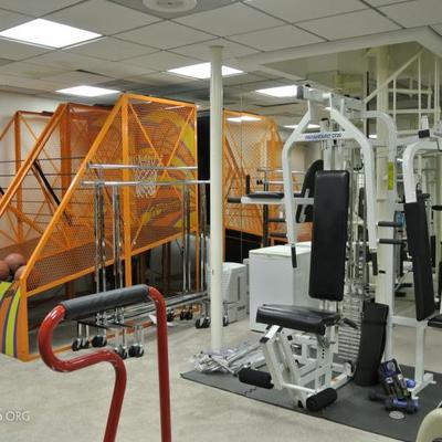 Workout room with equipment.