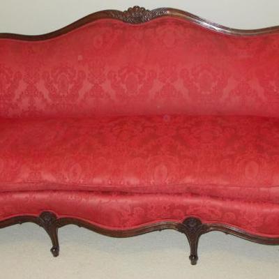 Victorian Style Mahogany Upholstered Sofa With Down Cushion $525
78â€ wide X 34â€ deep X 35â€ high. 