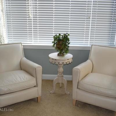 Thomasville white leather armchairs