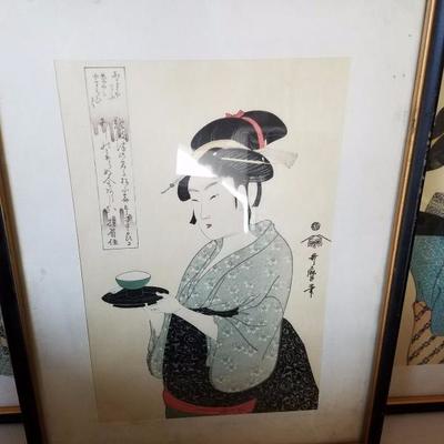 Japanese Art three signed paintings