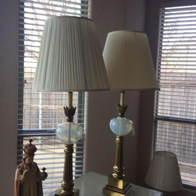 brass and glass lamps with shades