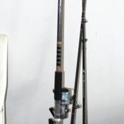 One fishing pole and a tackle box
