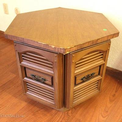 End table with cabinet doors
