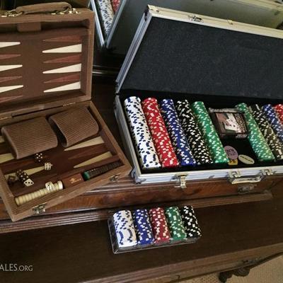 vintage backgammon and poker chips
