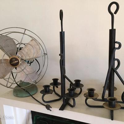 Wrought Iron Candle Holders and vintage Eskimo fan