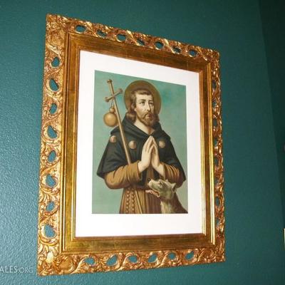 Gorgeous antique framed print depicting St. Roch - hard to find