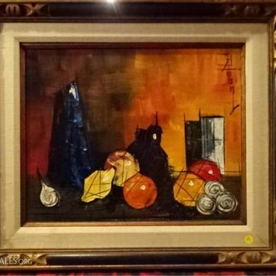 MID CENTURY OIL ON CANVAS STILL LIFE, SIGNED BY ARTIST