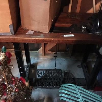 great old industrial sewing machine table w/ treadle