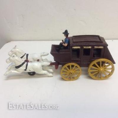 Vintage Cast Iron Toy Stagecoach with Driver and Horses