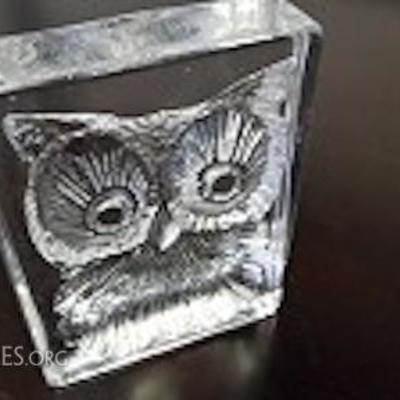Daum France Crystal Owl Paperweight