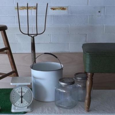 MMD031 Vintage Wooden Chair, Scale, Wooden Stool and More!
