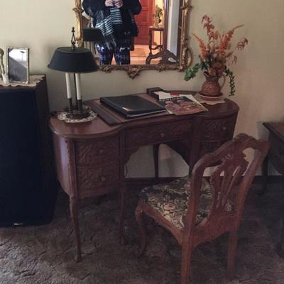 Beautiful Wood Carved Desk with chair